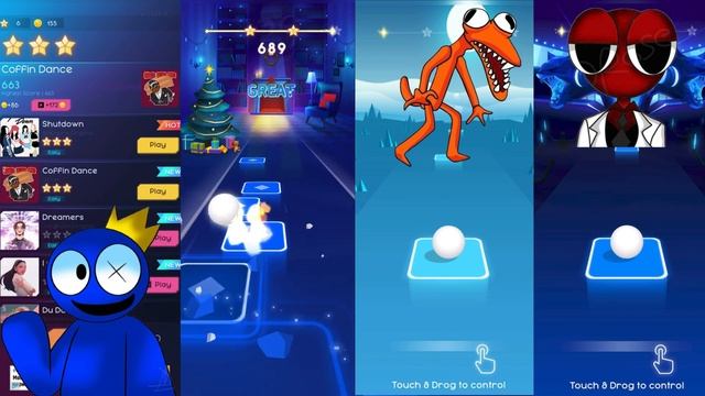 Rainbow Friends | Blue vs Green vs Orange vs Red | Tiles Hop EDM Rush смотреть онлайн