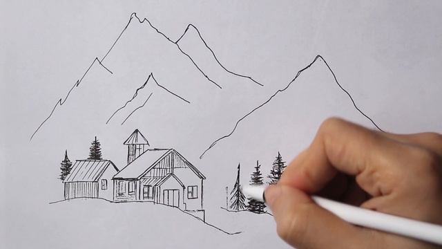 Как нарисовать Пейзаж Легко | Пейзаж для начинающих @ProstoRisyem