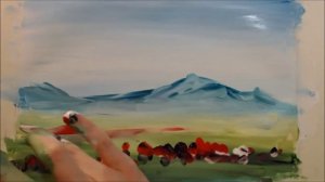 Картина за 3 минуты! Рисуем пальцами горы и маки (Гуашь)