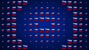 Волна из флажков России. Анимация. Фон с расходящимися от центра флагами. Зацикленный футаж в 4K.