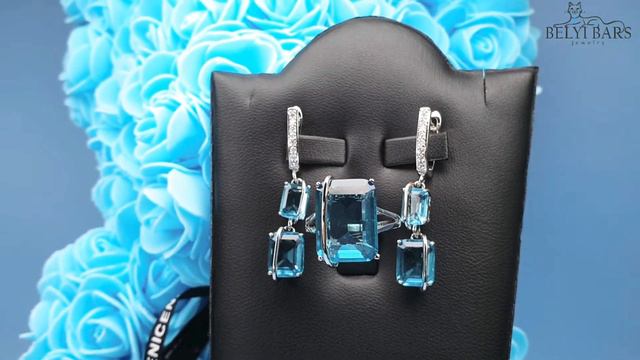 Комплект кольцо и серьги бижутерия Blue