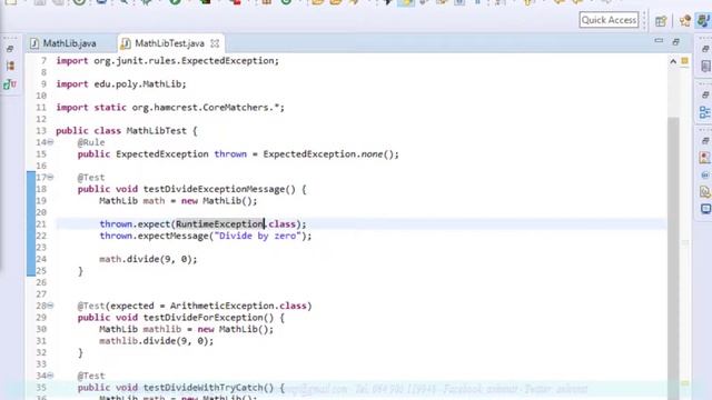 Bài 3: Tạo kiểm thử đơn vị (JUnit) hỗ trợ Exception test, ErrorCollector và Parameterized Test
