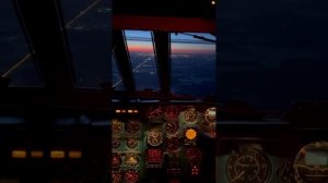 Landing of the IL-76 plane at sunset, what could be more beautiful