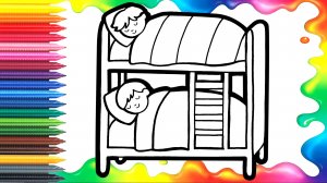 Рисование и раскрашивание двухъярусной кровати для детей