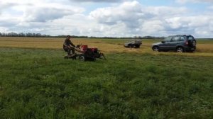 Роторная косилка "Заря ". Первое испытание универсального адаптера .