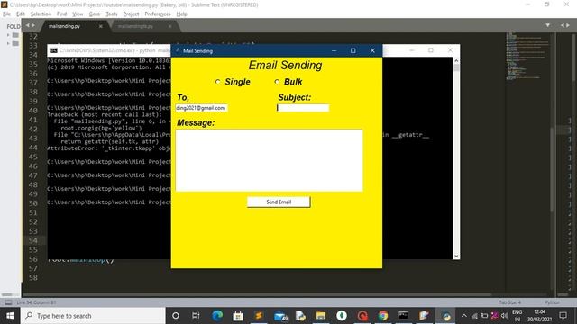 Mail Sending Using Tkinter | Python | Python project for beginners