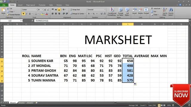 ||How to use Excel Function SUM, AVERAGE,MAX,MIN|| Microsoft Excel Tutorial in Bengali||