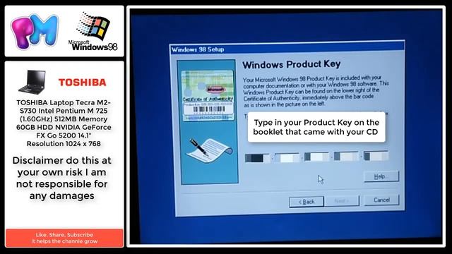 Installing Windows 98 SE On a TOSHIBA Laptop Part 1 смотреть онлайн