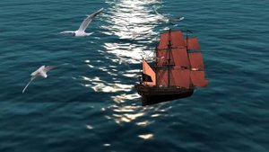 Пиратский корабль. Футаж с морем.