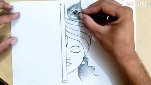 How to draw Krishna Half face, easy drawing for beginners | krishna drawing Easy