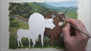 #artist #творчество Рисуем простой пейзаж (гуашь) Коровы на пастбище (2021)