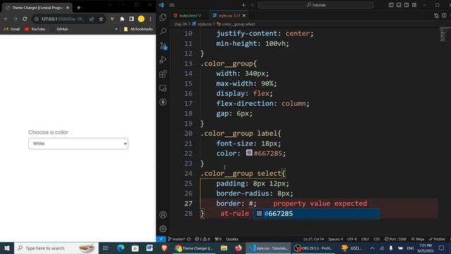 Simple theme switcher dropdown using html CSS and JavaScript | Step by Step