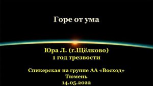 Горе от ума. Юра Л. (г.Щёлково). Спикерская АА на группе "Восход", г.Тюмень. 14.05.2022