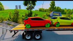 Flatbed Trailer Truck Rescue - Cars vs Rails - Speed Bumps - BeamNG.Drive