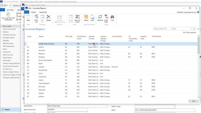 2.2.2 Company Setup/ POST CODES AND REGIONS - Dynamics Business Central NAV