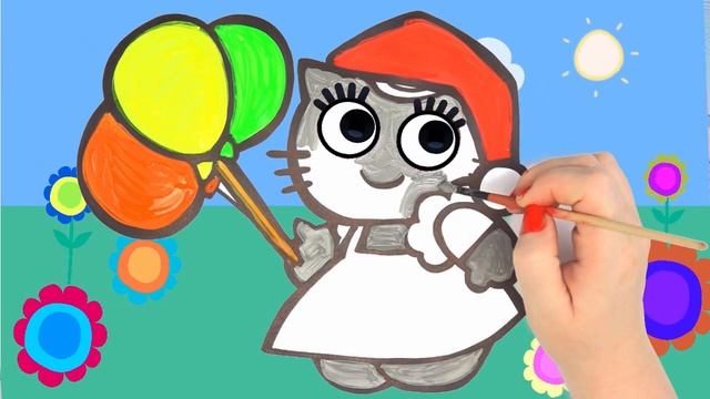 Как нарисовать красивую кошечку с воздушными шариками