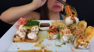 MEXICAN SUSHI ROLLS!  FRIED SUSHI ASMR MUKBANG OMAD CRUNCHY BIG BITES SEAFOOD