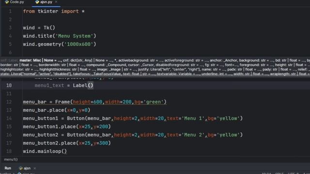 PYTHON Tkinter (Menu System)