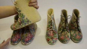 Валяные полусапожки с павловопосадскими платками ручной работы от LiliFelt
