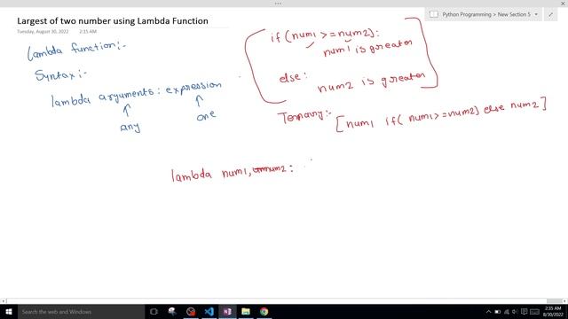 largest of two numbers in python | Lambda Function