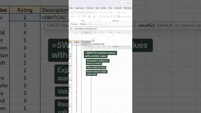 Excel switch Function() #excel #excelshortcuts #exceltricks
