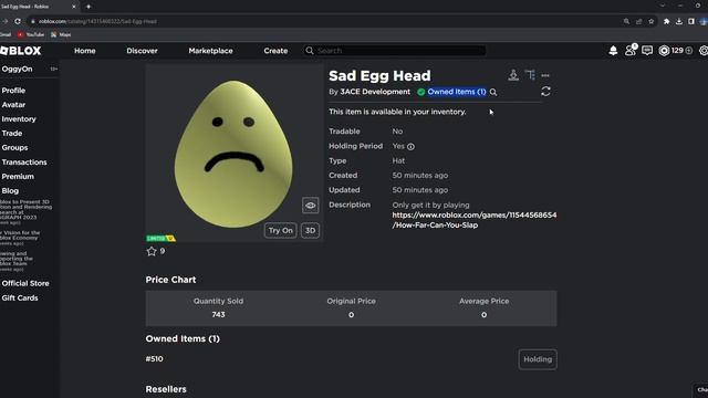 Getting Sad Egg Head! ( Roblox Limited UGC) смотреть онлайн