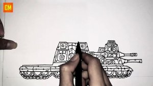 Cara Menggambar Tank Kartun Karl 44 - Gerand Tank New | Tank Drawing