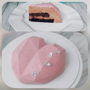 Шоколадный муссовый торт в силиконовой форме граненное сердце + покрытие шоколадным велюрлом.