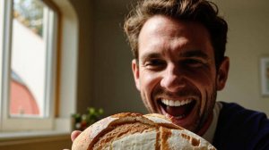 Откусил буханку хлеба