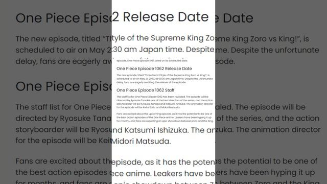 One Piece Episode 1062 Delayed