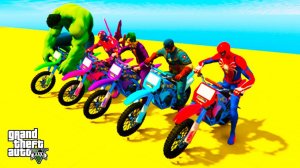 محرك الدراجات النارية مقابل منحدر هوجي ووجيGTA 5 Superheroes Motos Ride vs Challenge Huggy Wuggy Pit