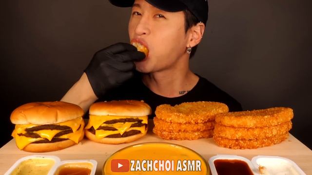 ASMR MUKBANG TRIPLE CHEESEBURGERS & CHEESY HASH BROWNS (No Talking) EATING SOUNDS | Zach Choi ASMR смотреть онлайн