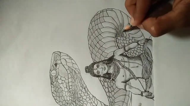 Lord Shiva & Snake Sketch | Shading part | Time lapse - Thanish Arts