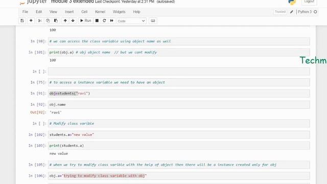 Class Variable / Instance Variable in Python Explained | Python course for beginners | Techmaima
