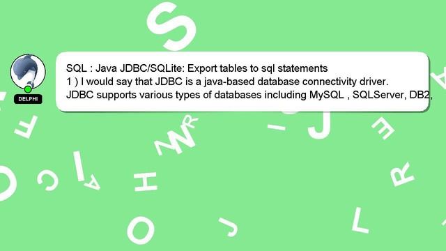 SQL : Java JDBC/SQLite: Export tables to sql statements смотреть онлайн