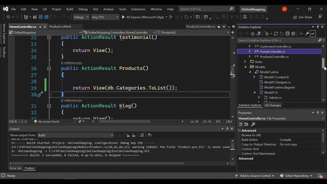 How to display products with category in ASP.Net MVC Web Application Tutorial for Final Year Projec