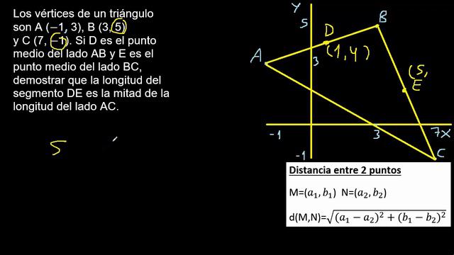 Los vértices de un triángulo son A (-1. 3) B (3, 5) y C (7, -1) Si D es el punto medio del lado AB смотреть онлайн