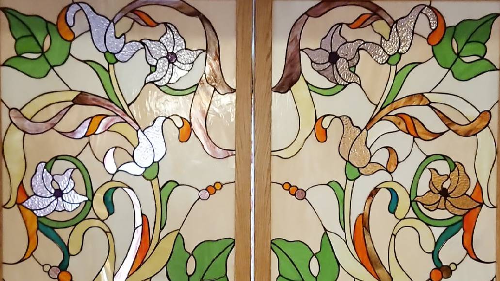 Витраж Тиффани в Русском стиле - перегородка . Дизайн интерьера . смотреть онлайн