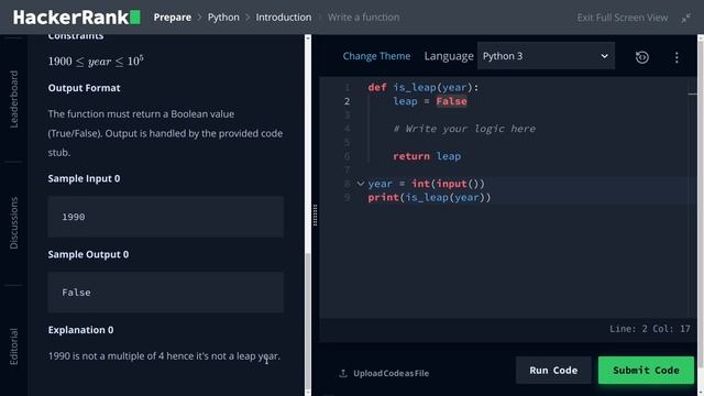Write a Function | Python | Hackerrank | Tamil