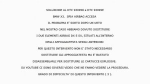 BMW X3 SOLUZIONE AL DTC 930958 e DTC 93095E AIRBAG