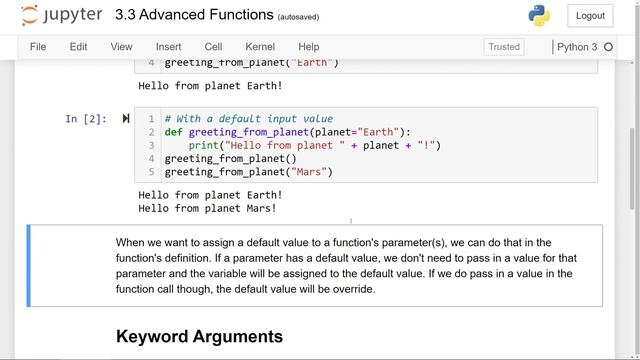 Default and Keyword Arguments in Python - Python Fundamentals 3.3