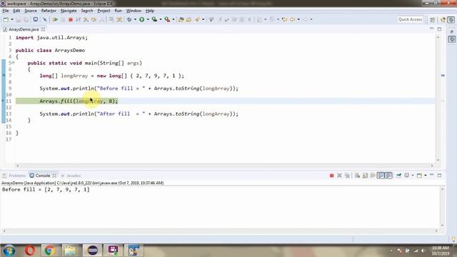 How to use fill(long[] a, long val) method of Java.util.Arrays Class?