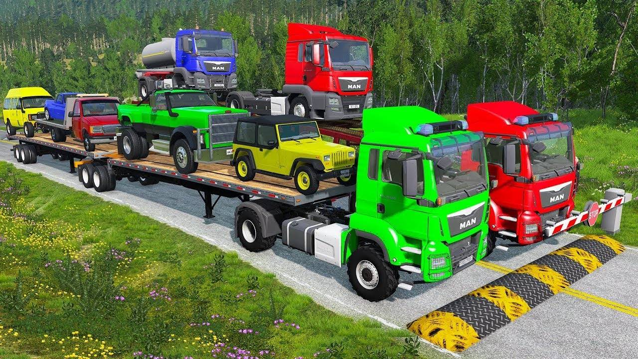 Грузовик с двойным бортовым прицепом против поезда❌ смотреть онлайн