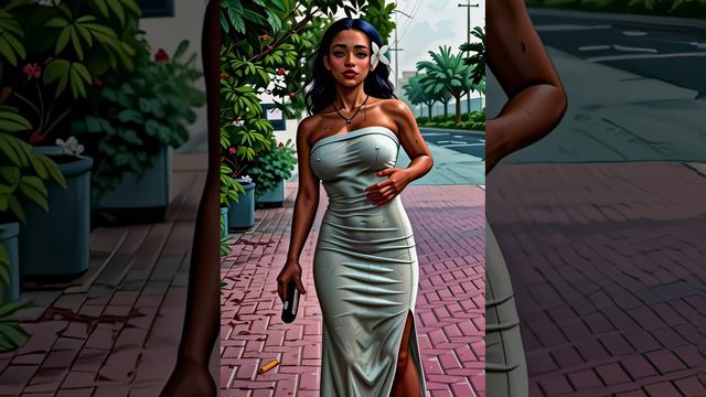 Mysterious City Dance: Curly Hair Beauty in Cartoon Style