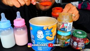 ASMR Breast Milk, Baby Bottles, Lil Crunchies, Baby Foods Mukbang Gerber Jerry Eating Drinking