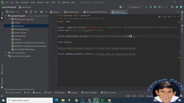 Alert box, Pop Up - Selenium Automation with Python, Pycharm IDE