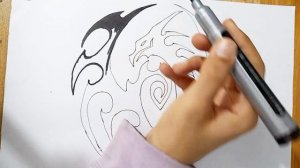 How to draw a tribal dragon || Tribal tattoo drawing