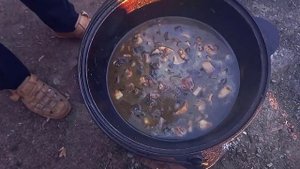 ГРИБНОЙ СУП ИЗ ШАМПИНЬОНОВ В КАЗАНЕ НА КОСТРЕ