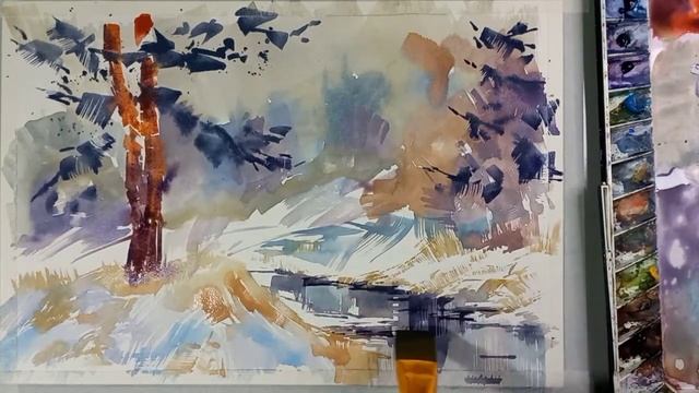 Первый снег, акварель смотреть онлайн