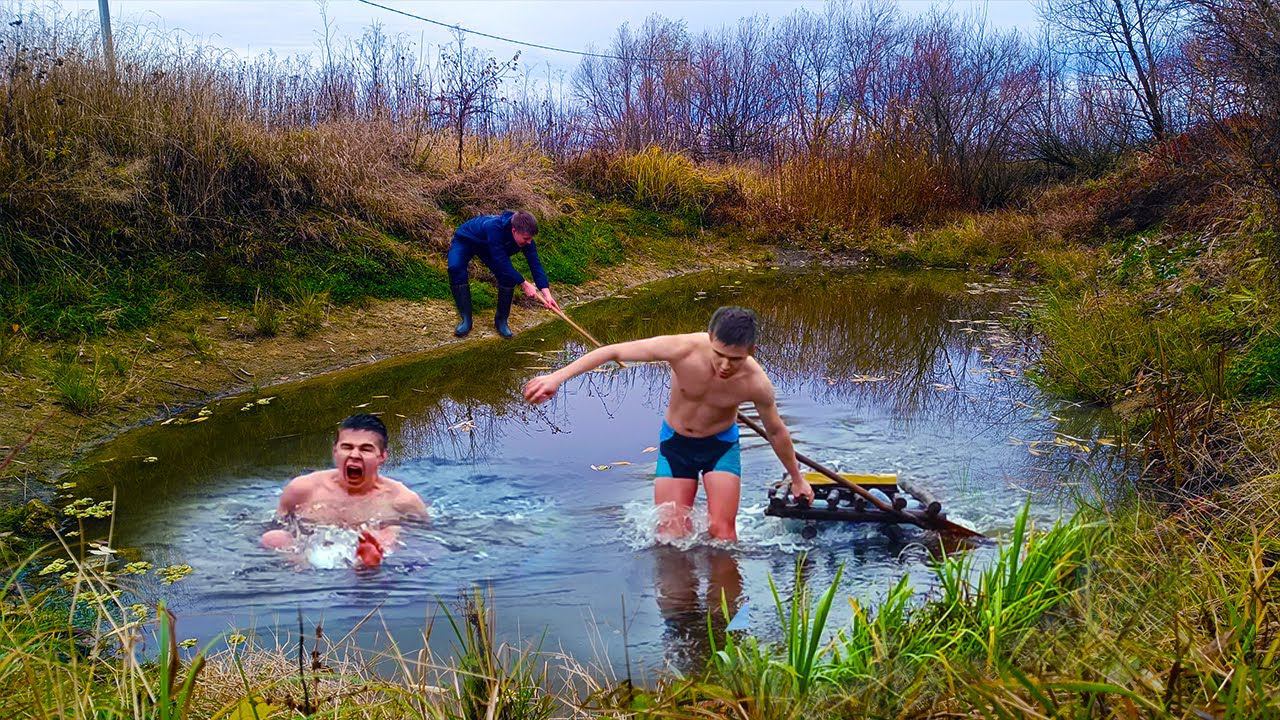 Пруд на даче осенью! Экстремальное купание в конце октября